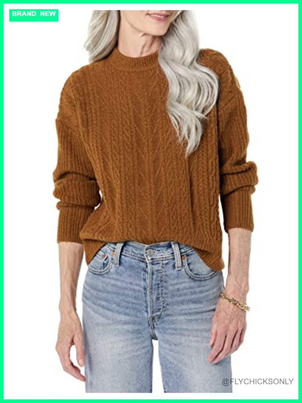 Women's Relaxed Fit Cable Knit Crewneck Sweater Soft Touch Pullover
